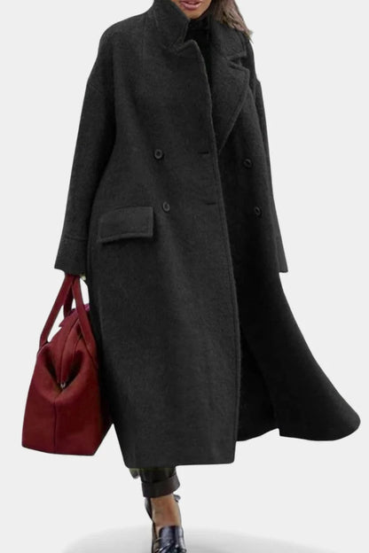 Wool-Look Coat Green Oversized Long - Black