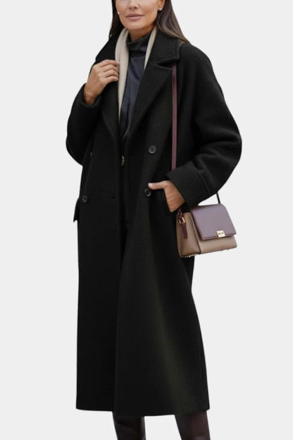 Wool-Look Coat Green Oversized Long - Black