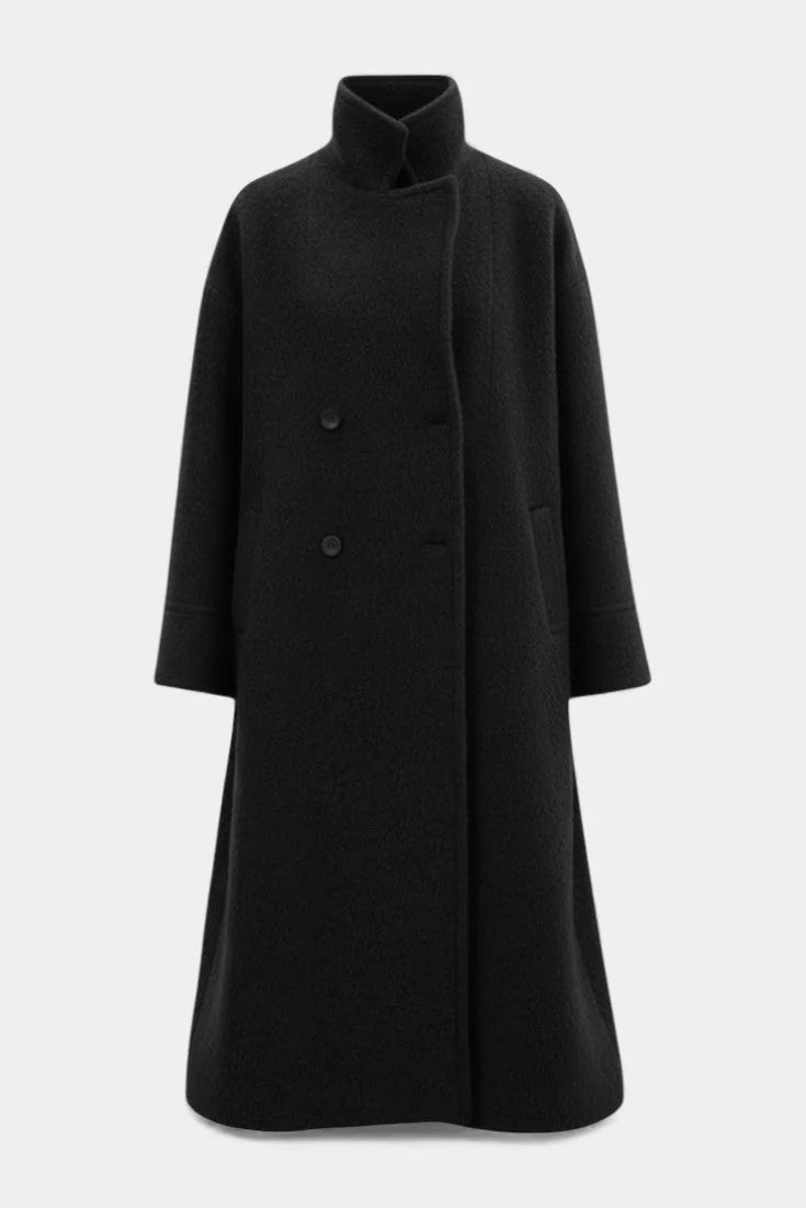 Wool-Look Coat Green Oversized Long - Black