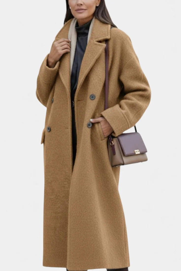 Wool-Look Coat Green Oversized Long - Camel