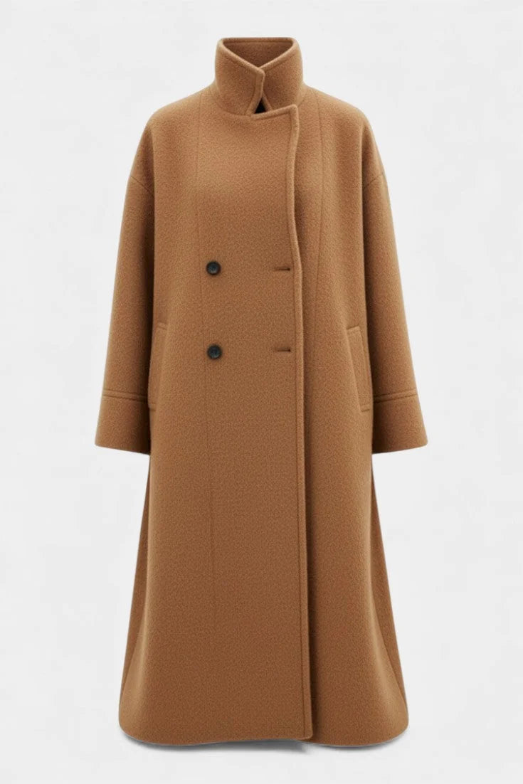 Wool-Look Coat Green Oversized Long - Camel