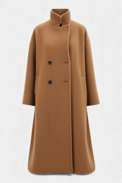 Wool-Look Coat Green Oversized Long - Camel