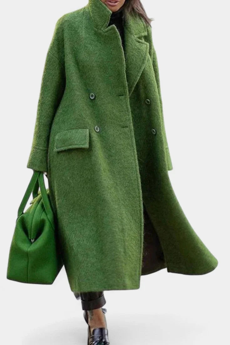 Wool-Look Coat Green Oversized Long - Green