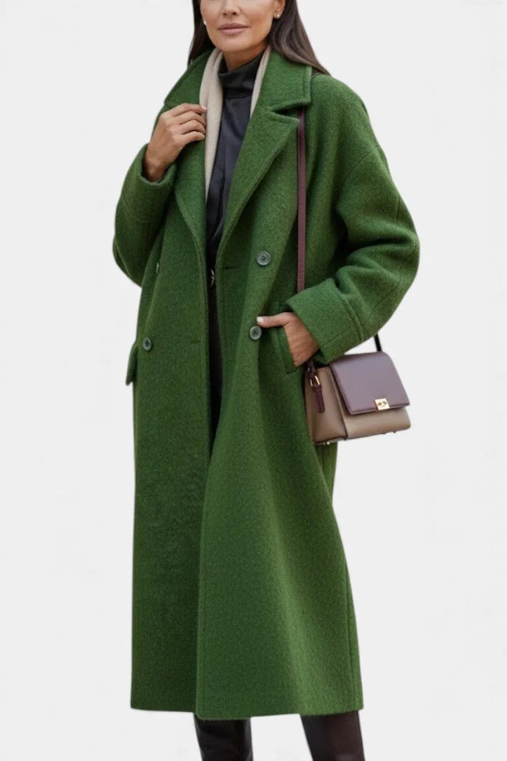 Wool-Look Coat Green Oversized Long - Green