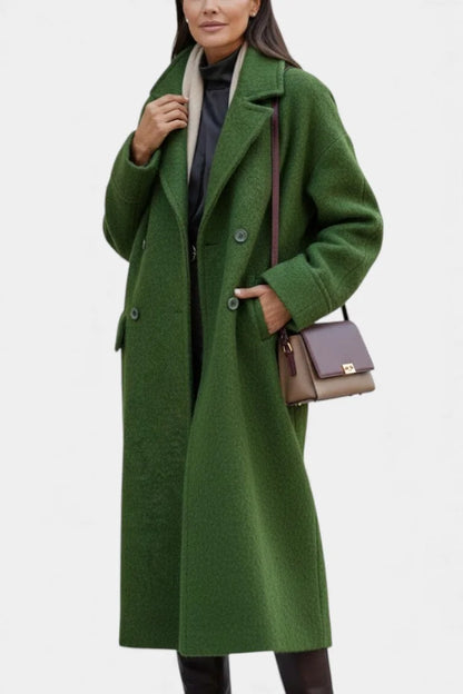 Wool-Look Coat Green Oversized Long - Green