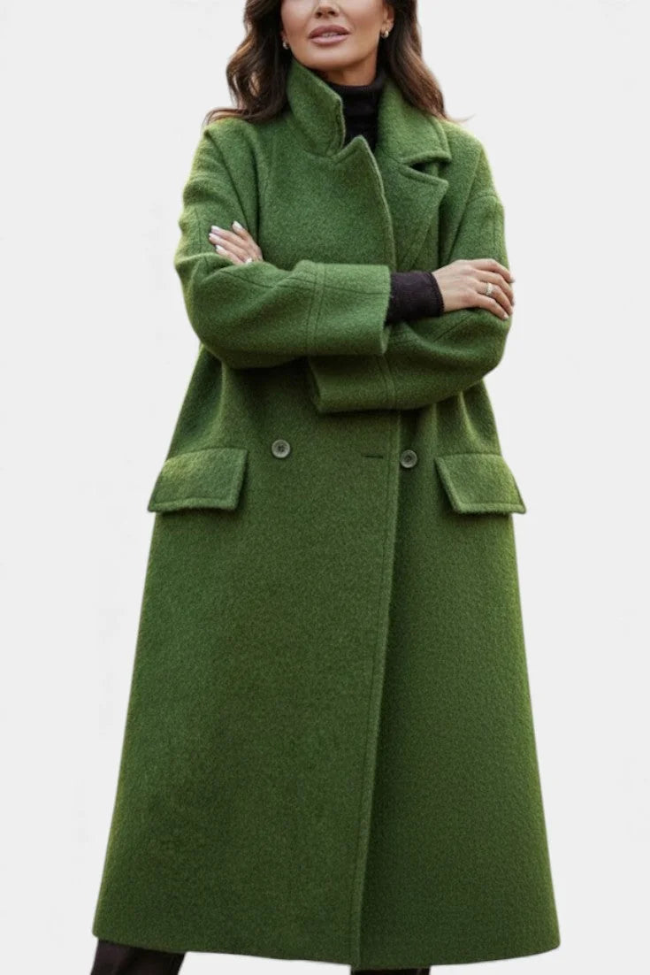 Wool-Look Coat Green Oversized Long - Green