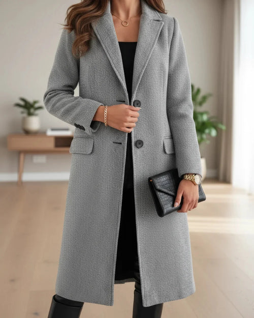 Wool-Look Coat Grey Tailored Long