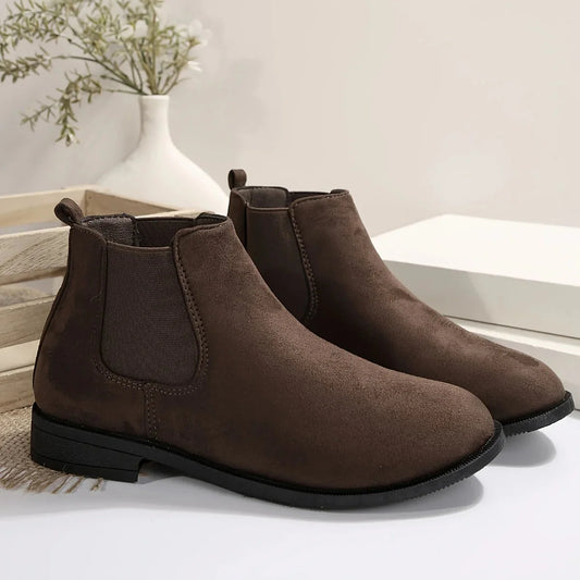 Brown Chelsea Boots Women Suede-Look