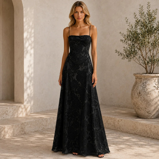 Corset Maxi Dress Black Bustier Style