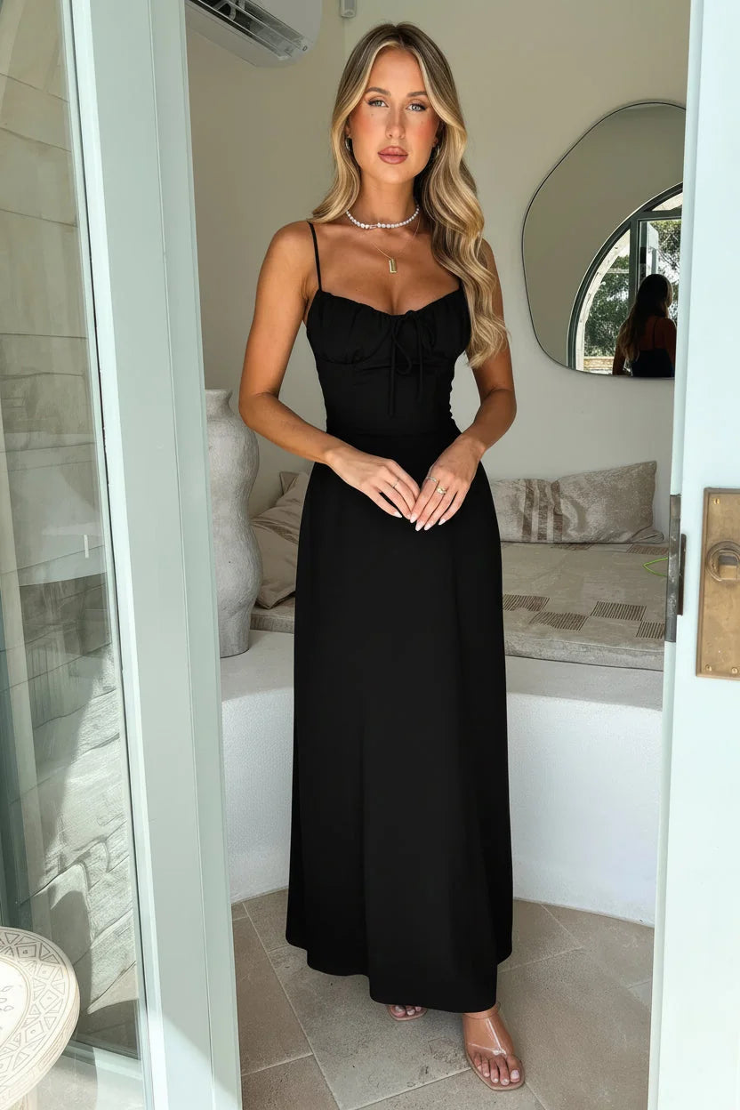 Black Corset Maxi Dress Sweetheart Tie view 2