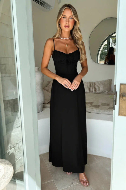 Black Corset Maxi Dress Sweetheart Tie view 2