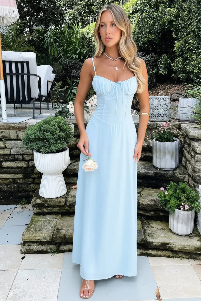Black Corset Maxi Dress Sweetheart Tie view 8