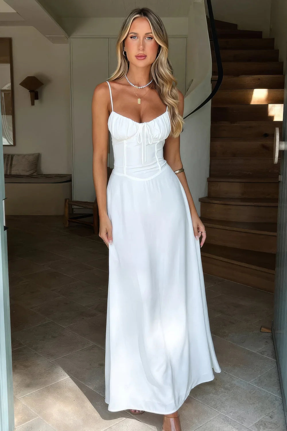 Black Corset Maxi Dress Sweetheart Tie view 3