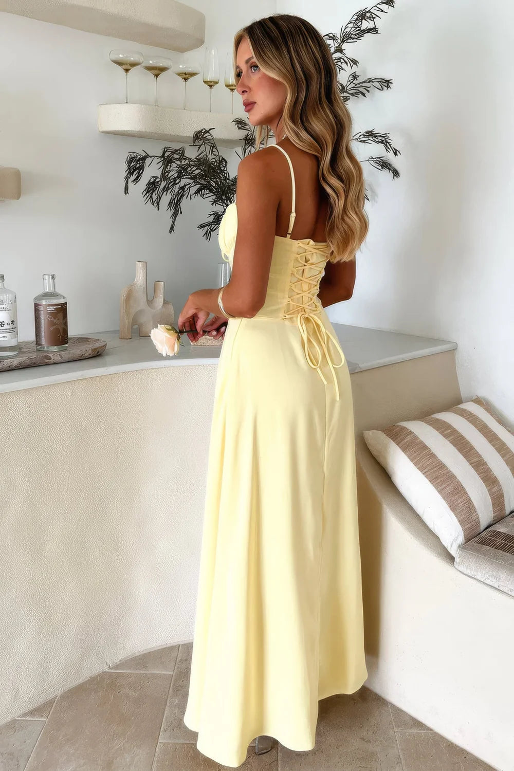 Black Corset Maxi Dress Sweetheart Tie view 6