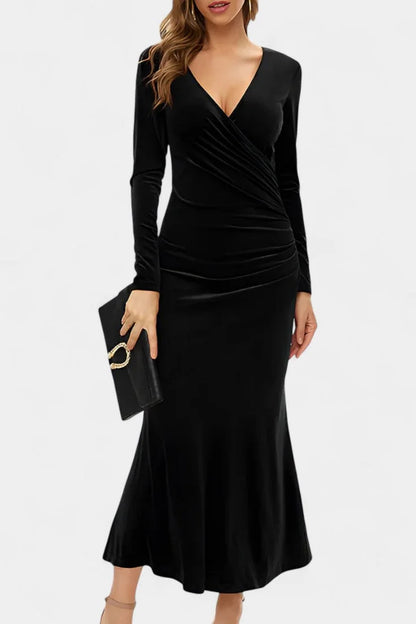 Green Long Sleeve Velvet Maxi Dress view 8