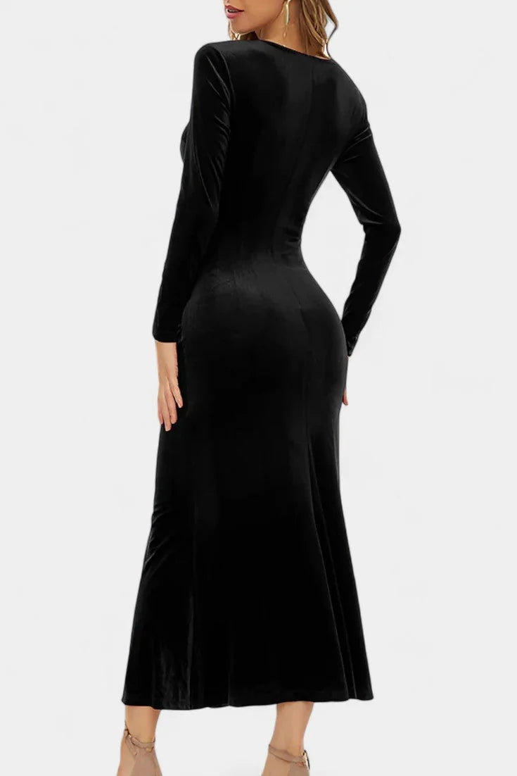 Green Long Sleeve Velvet Maxi Dress view 9
