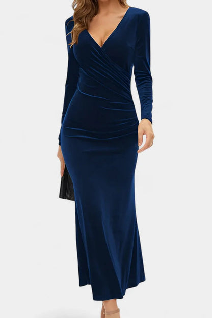 Green Long Sleeve Velvet Maxi Dress view 12