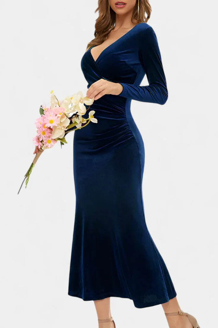 Green Long Sleeve Velvet Maxi Dress view 13