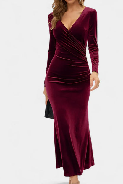 Green Long Sleeve Velvet Maxi Dress view 4