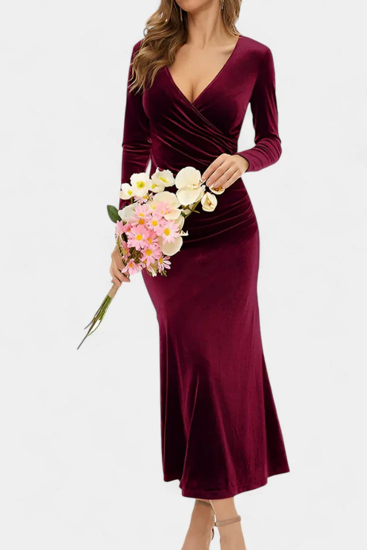 Green Long Sleeve Velvet Maxi Dress view 5