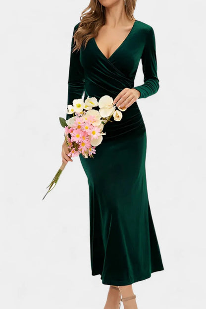 Green Long Sleeve Velvet Maxi Dress view 2