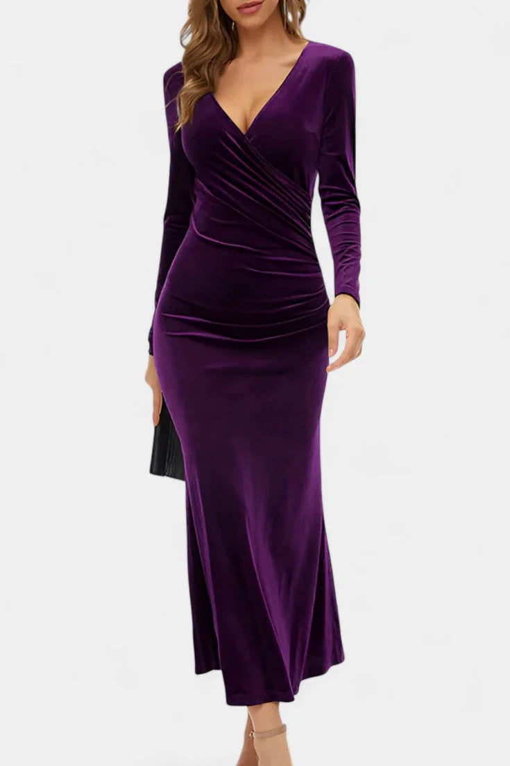 Green Long Sleeve Velvet Maxi Dress view 10