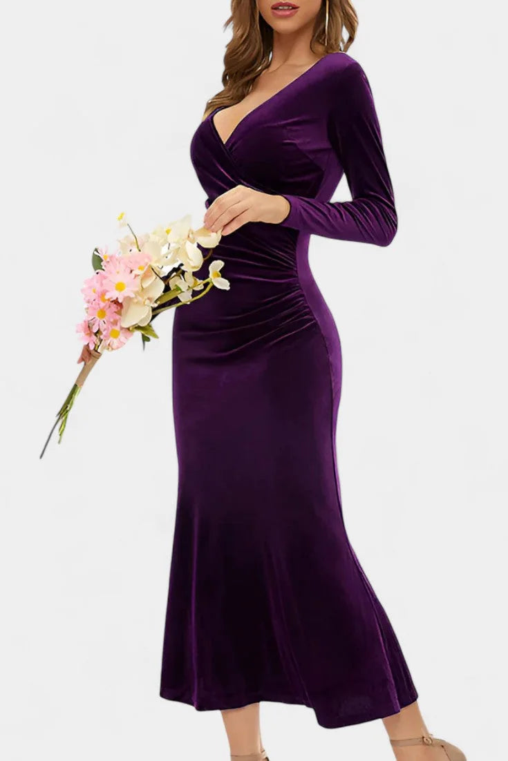 Green Long Sleeve Velvet Maxi Dress view 11
