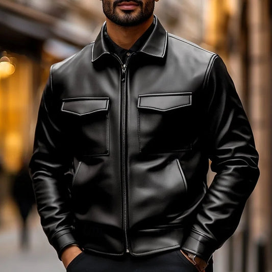 Men's Black Leather-Look Biker Jacket Classic