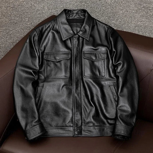 Men's Black Leather-Look Biker Jacket Classic view 2