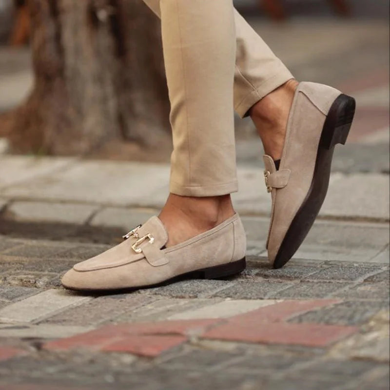 Men's Loafer Shoes Beige Horsebit Suede-Look