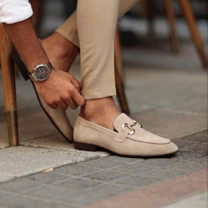 Men's Loafer Shoes Beige Horsebit Suede-Look view 3