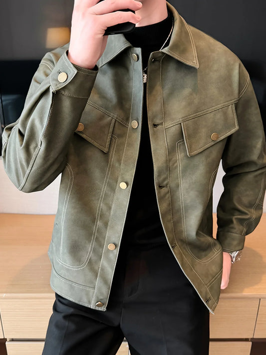 Men's Suede-Look Biker Jacket Army Green