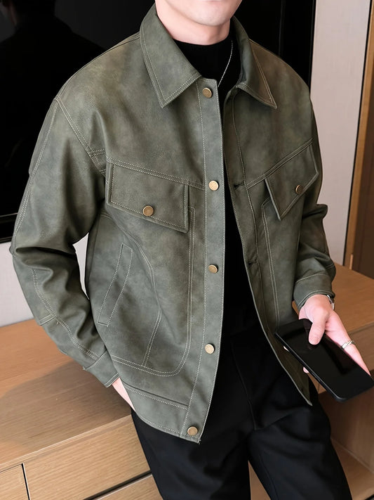 Men's Suede-Look Biker Jacket Army Green view 2