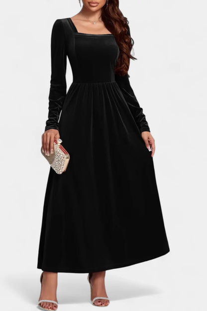 Red Long Sleeve Velvet Maxi Dress view 4