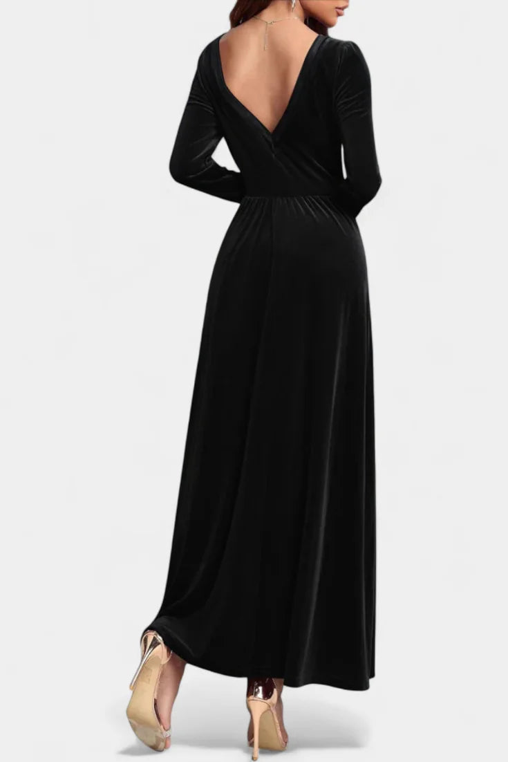 Red Long Sleeve Velvet Maxi Dress view 5