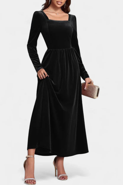 Red Long Sleeve Velvet Maxi Dress view 6