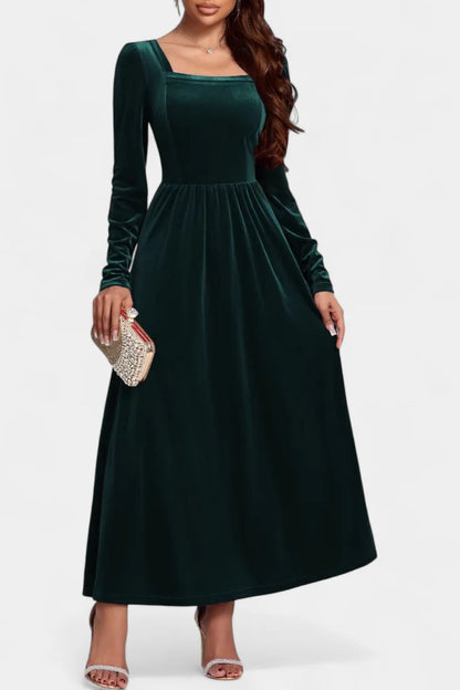 Red Long Sleeve Velvet Maxi Dress view 7