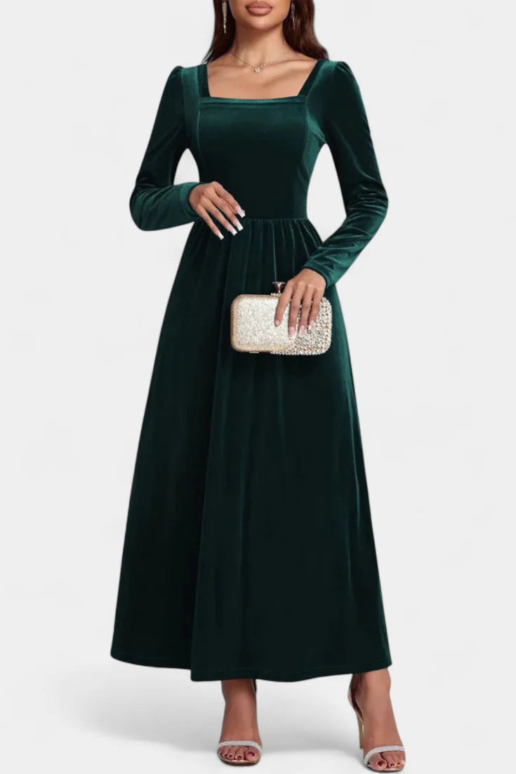 Red Long Sleeve Velvet Maxi Dress view 8