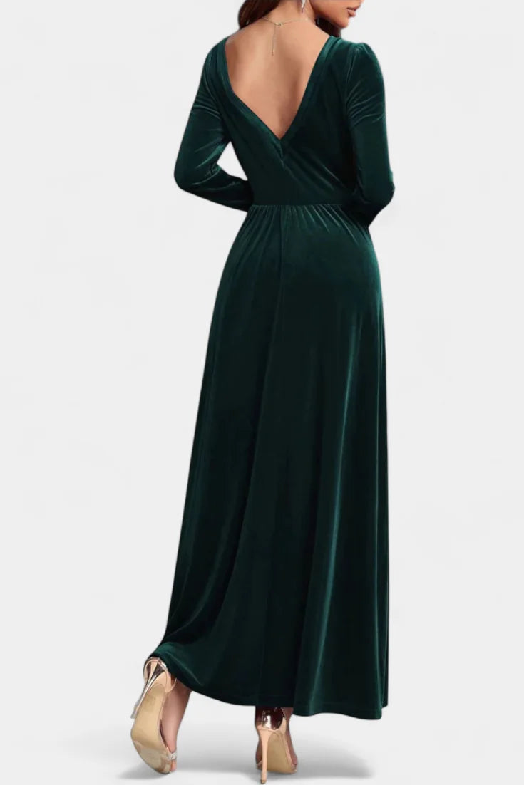 Red Long Sleeve Velvet Maxi Dress view 9