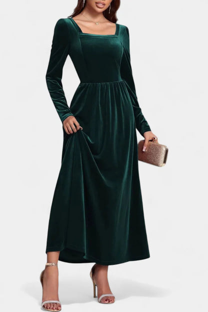 Red Long Sleeve Velvet Maxi Dress view 10