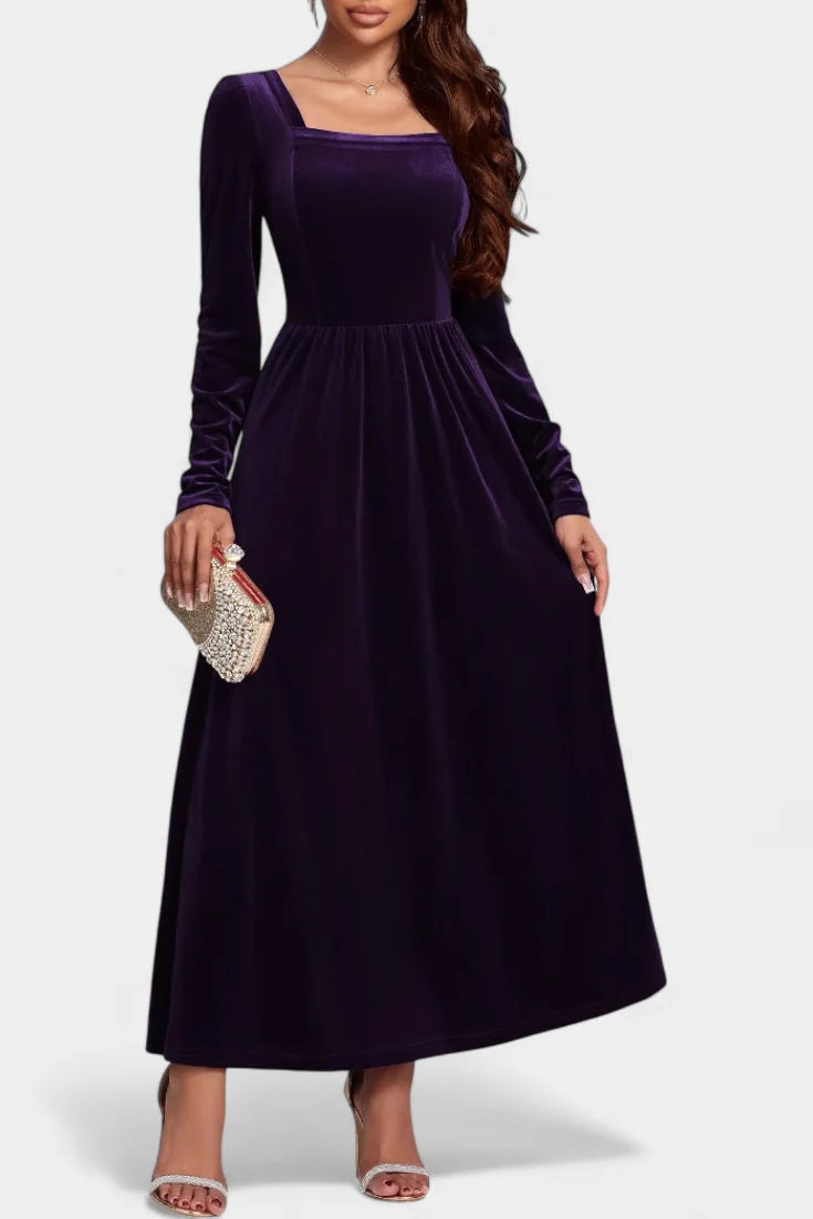 Red Long Sleeve Velvet Maxi Dress view 11