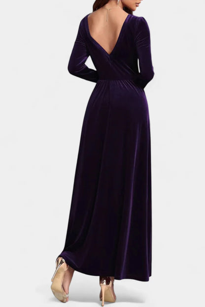 Red Long Sleeve Velvet Maxi Dress view 12