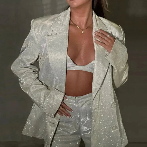Glitter Pant Set Silver Blazer Trousers