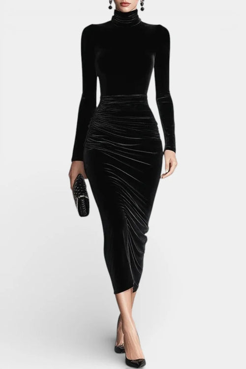 Black Long Sleeve Velvet Maxi Dress
