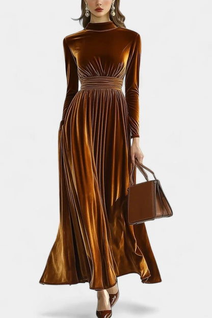 Caramel Long Sleeve Velvet Maxi Dress