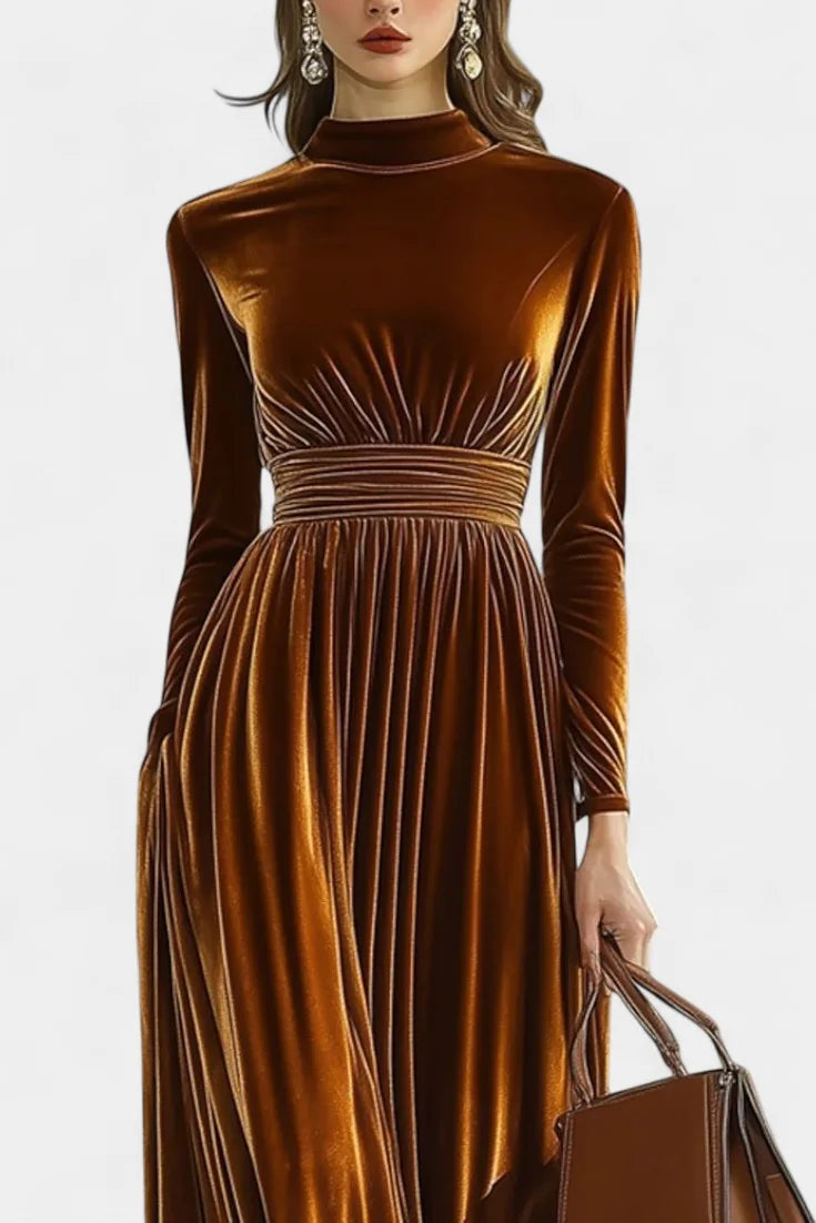 Caramel Long Sleeve Velvet Maxi Dress view 2