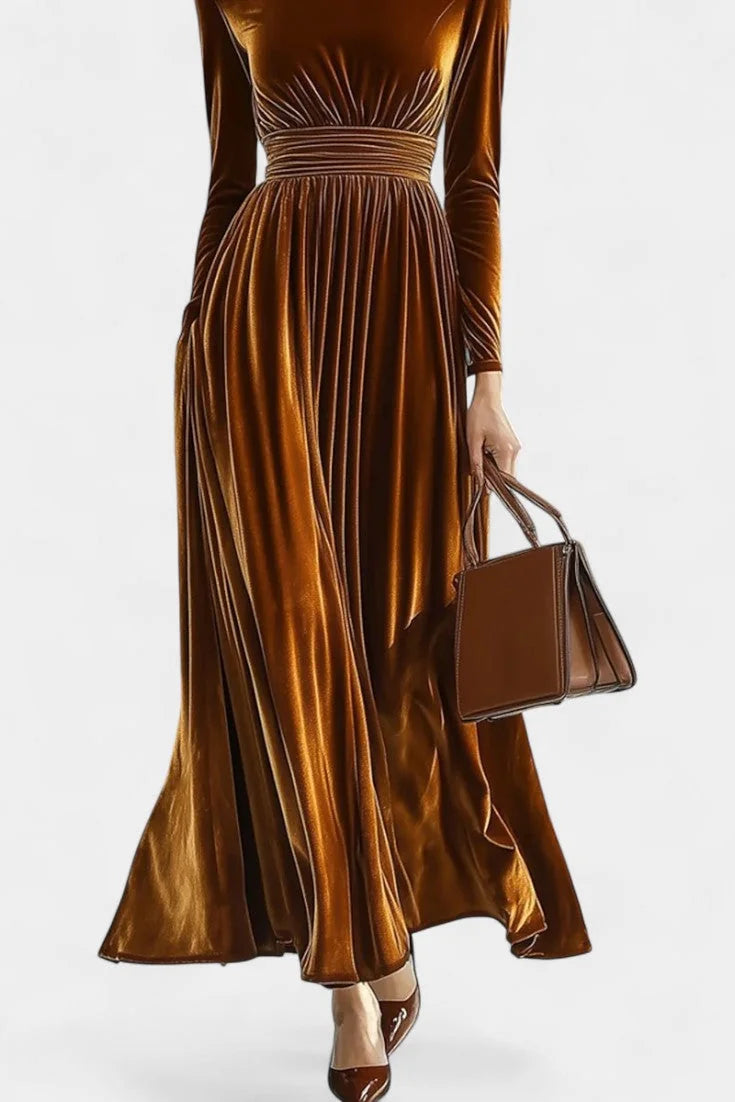 Caramel Long Sleeve Velvet Maxi Dress view 4