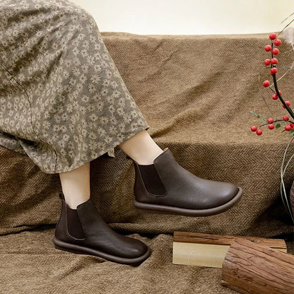 Black Chelsea Boots Women Round Toe - Brown