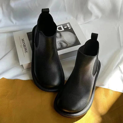 Black Chelsea Boots Women Round Toe - Brown