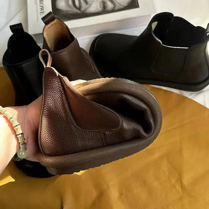 Black Chelsea Boots Women Round Toe - Brown